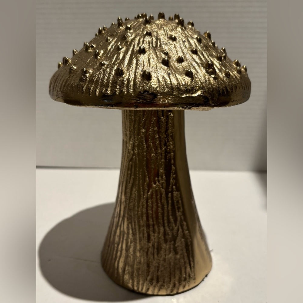Vintage Y2K Standing Golden Mushroom Figurine Made In India 8” Tall Gold